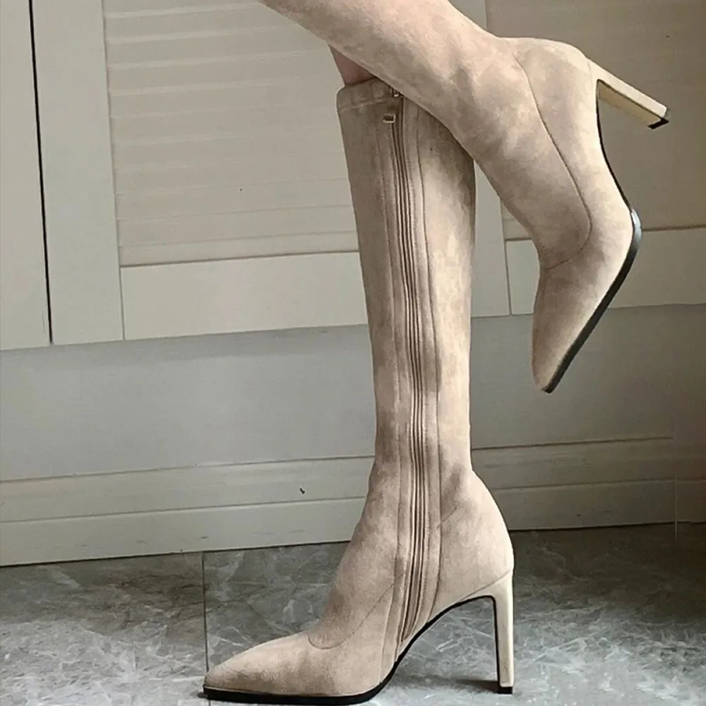 

Pointed Toe Suede Stiletto Heel Tall Boots Autumn New Side Zip Anti-Slip Wear-Resistant High Heels