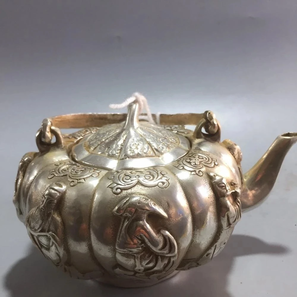 

Exquisite antique white copper eight immortals wine pot decoration