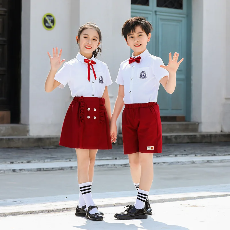 C028 Kindergarten Uniforms Summer Clothing Children's Performance Primary School Uniforms Short Sleeved Shirt Sets