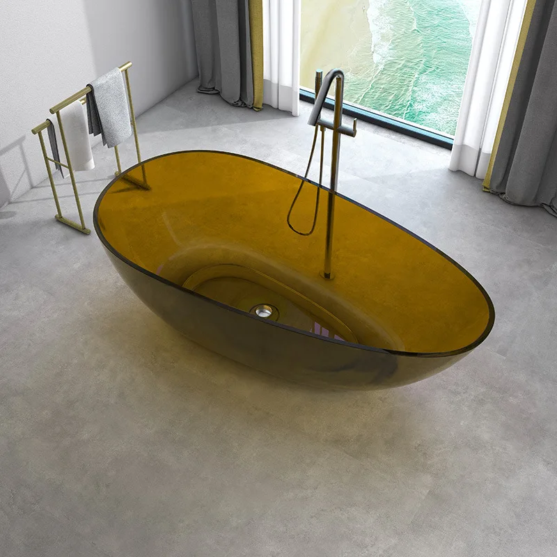 

New high-end crystal bathtub, transparent resin hotel freestanding bathtub integrated molding goose egg Internet celebrity batht