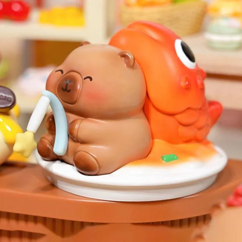 カピバラフードテーマブラインドボックスランダムかわいいフィギュアキュートアニマルデスクトップデコレーションコレクタブルサプライズトイギフト家族への幸運の贈り物