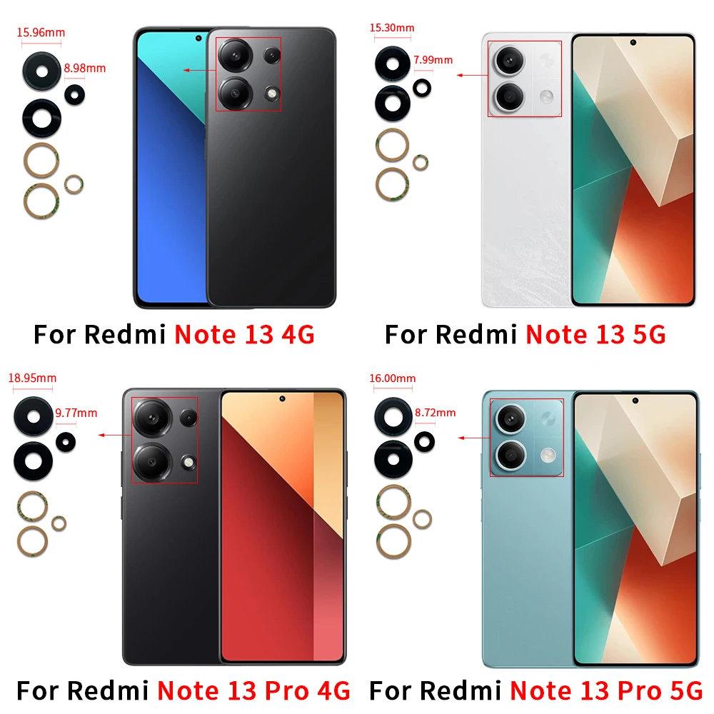 

10 шт., стеклянная линза задней камеры для Xiaomi Redmi Note 10 10s 11 12 13 Pro Plus 4G 5G, стекло камеры с клеем
