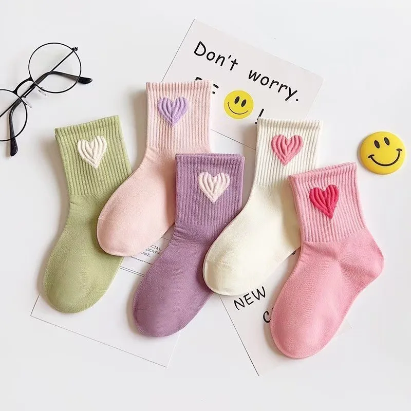 5 paia di calzini per bambini primavera autunno tinta unita principessa cuore arcobaleno color caramella calzini unisex per ragazze per bambini grandi