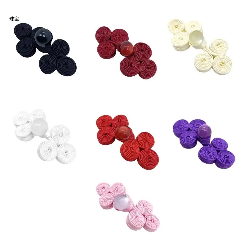 

X5QE Handmade Chinese Knot Button Three Rounds Ribbon Fastener Costume DIY Craft