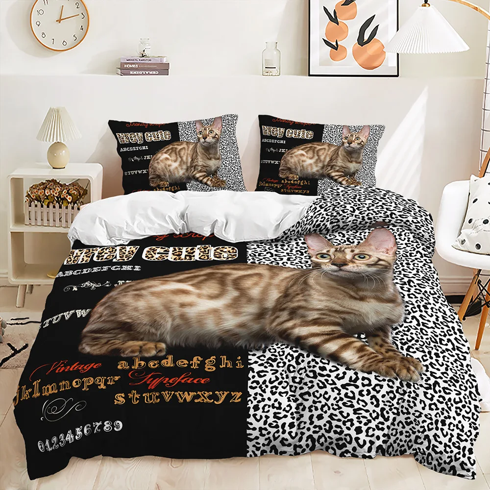 Cute Cat Bedding Set Kids Girls Bed Linen with Pillowcases Queen Full Single Twin Size 3D Printed Girls Duvet Cover Set