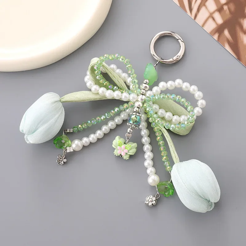 Tulip Pearl Bow Luggage Pendant Small Fresh Flower Mobile Phone Keychain Pendant Female
