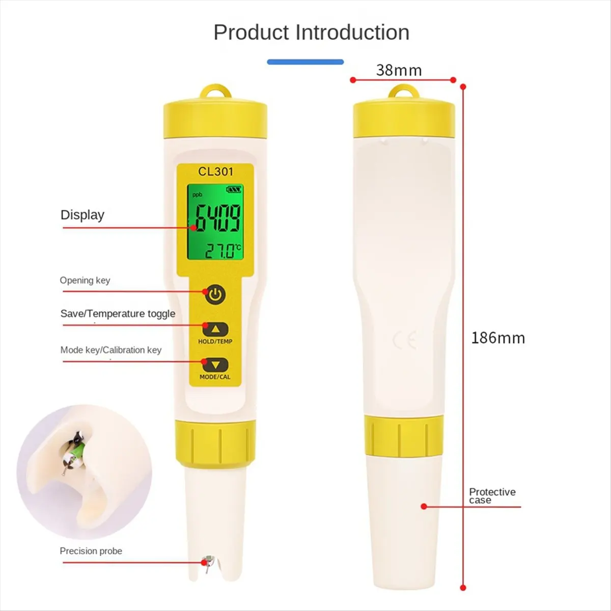 【Meters】 Chlorine Meter CL2/H2/Temperature Meter Water Quality Tester for Pools Drinking Water Aquarium Aquaculture