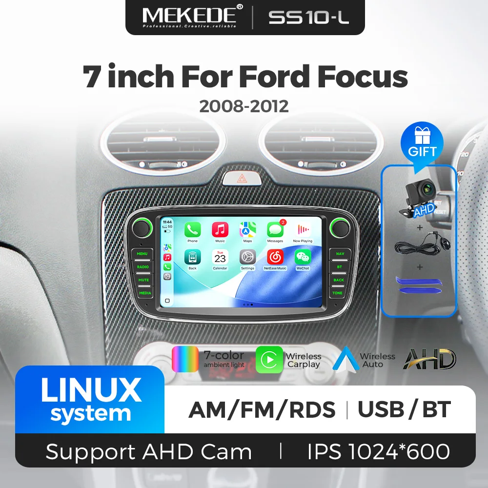 MEKEDE 7'' Linux System Wireless Carplay Car Radio Multimedia Player For Ford Focus Mk2 S-Max Mondeo Galaxy C-Max  WIFI BT RDS