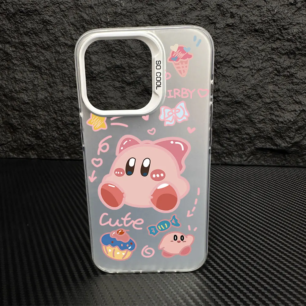 Cute K-Kirby IMD Colorful Phone Case Silver Cover Suitable for iPhone 12 11 13 14 15 16 Max Pro Plus