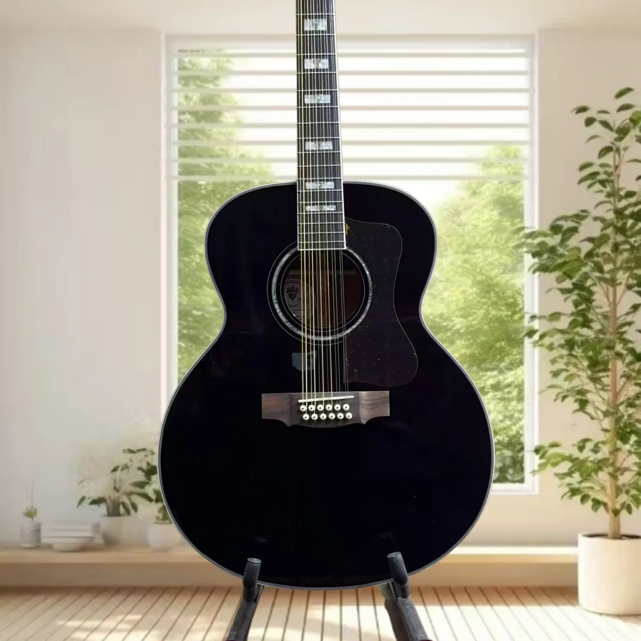 43 Inch Jumbo 12 String Acoustic Guitar Solid Spruce Top Black Gloss Folk Guitar for Performance New Free Shipping