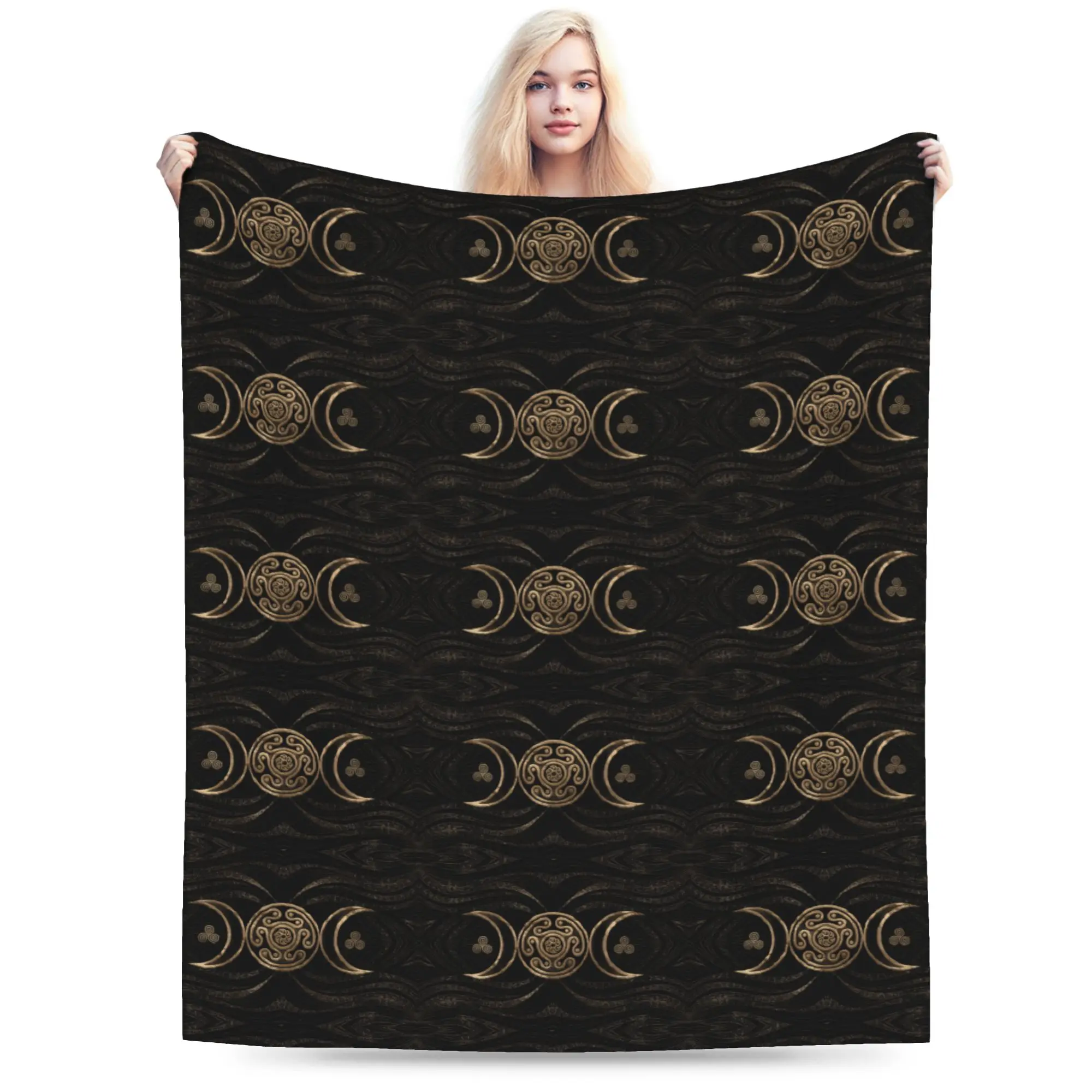 Custom Fleece Hecate Wheel Triple Moon Goddess Throw Blanket Goth Pentagram Witch Blankets for Bedding Car Couch