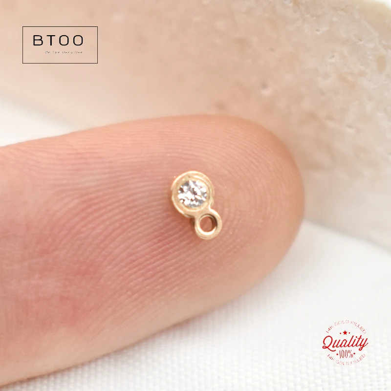 Real 14K Gold Filled Mini Round Charm Zircon Connector Pendant For Necklace DIY Jewelry Tarnish Resistant Jewelry Findings