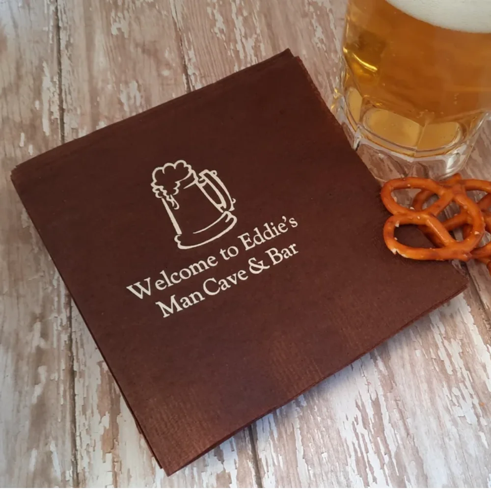 50Pcs Personalized Beer Birthday Mens Birthday Napkins Wine Napkins Adult Birthday Party Napkins Bar Napkins Cocktail Napkins