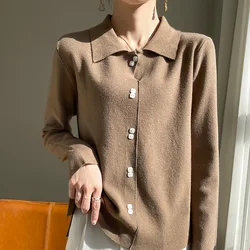 2024 New Lapel Neck Long Sleeve Cashmere Cardigan Women Sweater Coat Top