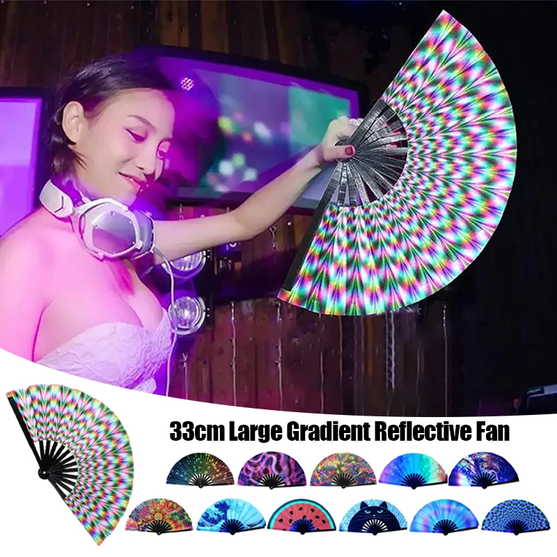 

10 Inch UV Reflective Fabric Hand Folding Fan Ink Printed Multicolor Fluorescence Fans Rave Festival Party Large Loud Clack Fan