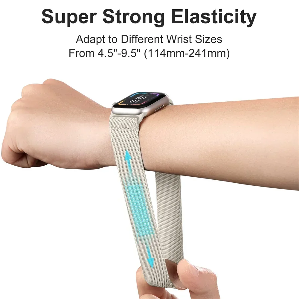 Elastic Band for Apple Watch Ultra 2 49mm Strap 44mm 40mm/41mm 45mm Nylon Adjustable Bracelet for iWatch Series 9 8 7 6 5 4 3 Se