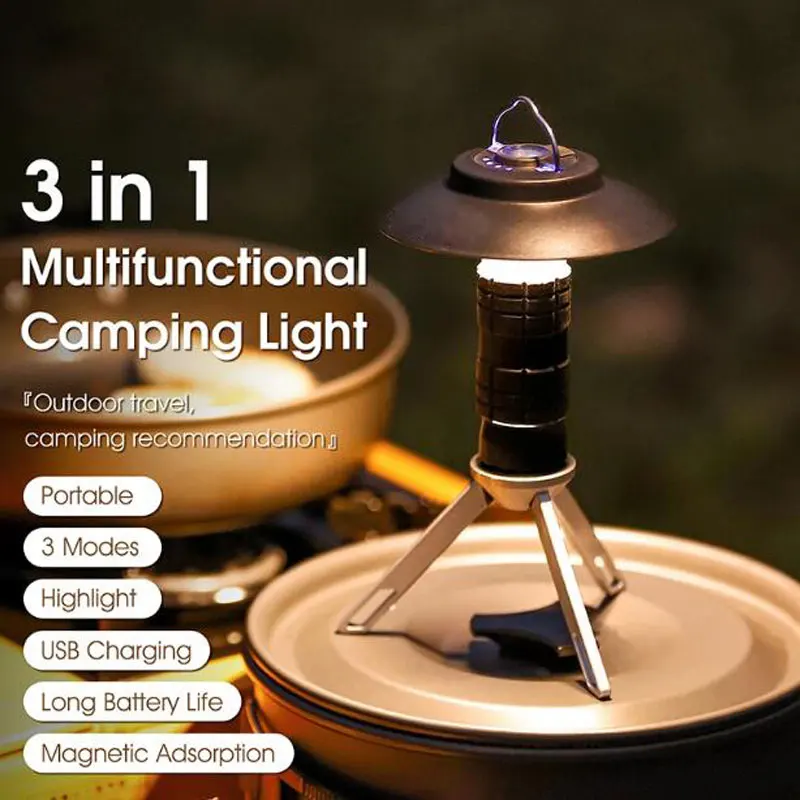 Luz de Camping portátil con USB magnético recargable, 3 modos de iluminación, linterna Led para exteriores, suministros para tienda de campaña