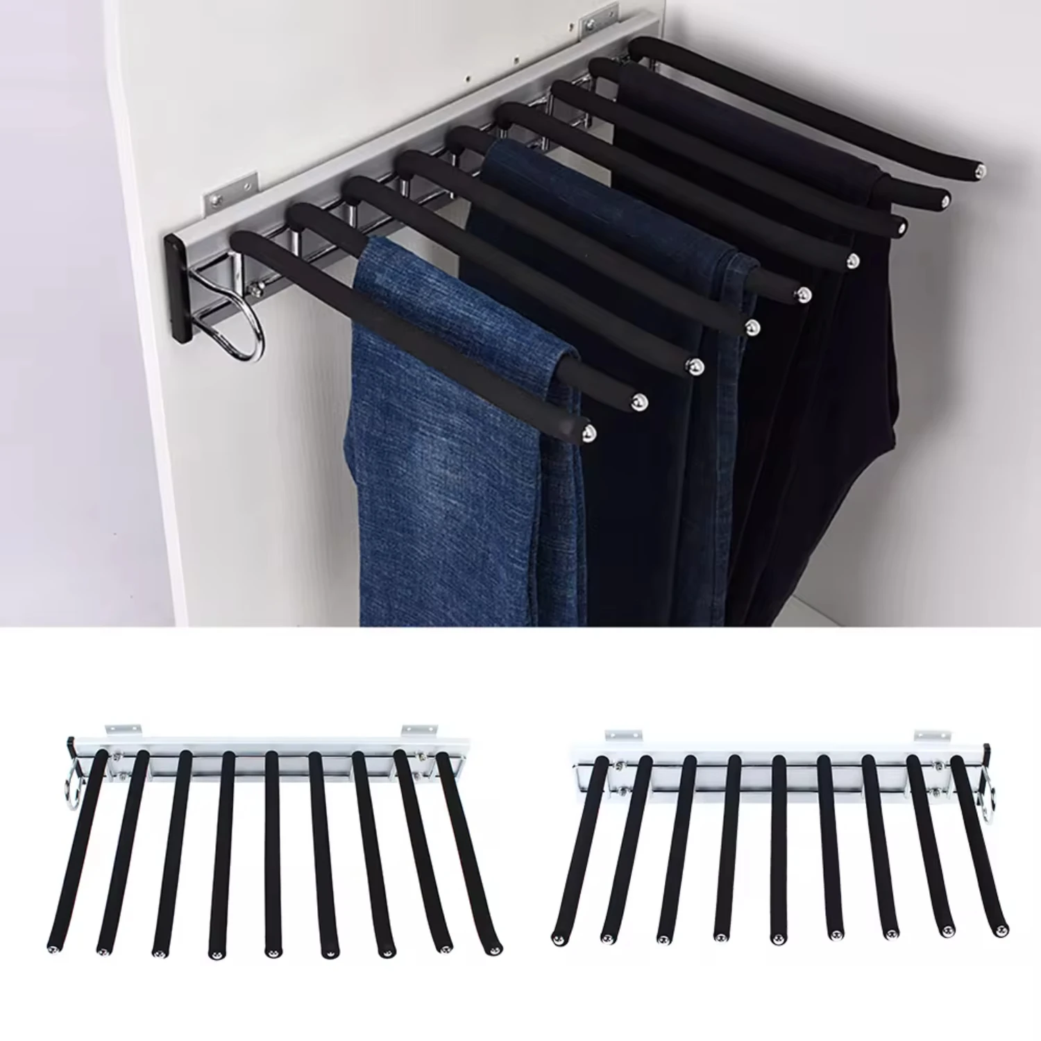 Pull Out Trouser Rack, Scarf Holder Rail, Extendable Hanger - 48 cm Wardrobe Depth