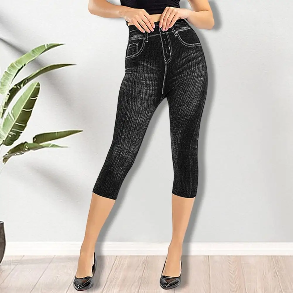 

Women Jeans Stylish High Waist Striped Cropped Jeans for Women with Fit Mid-calf Length Button Closure Pockets for Commute