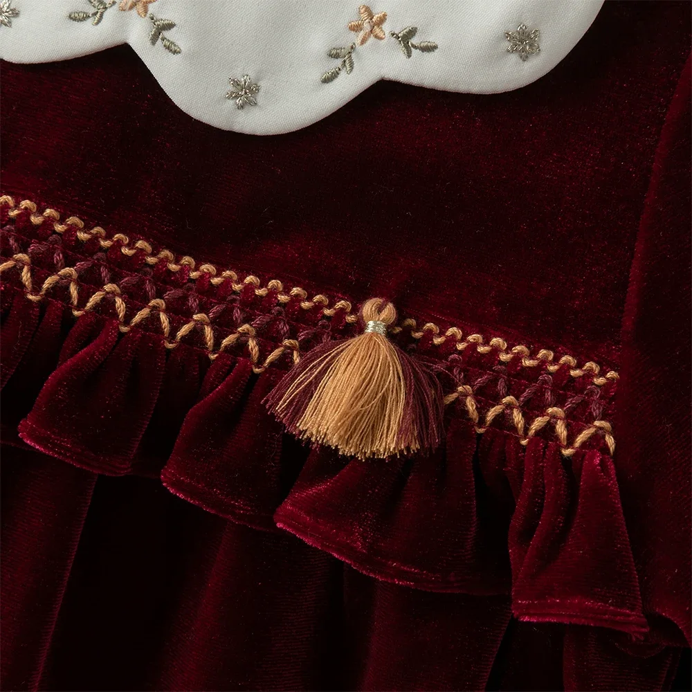 ديف بيلا الأطفال فستان أحمر مخملي الخريف لطيف سحر الحلو لطيف الفتاة فستان الأميرة حفلة ريترو في الهواء الطلق DB3253130