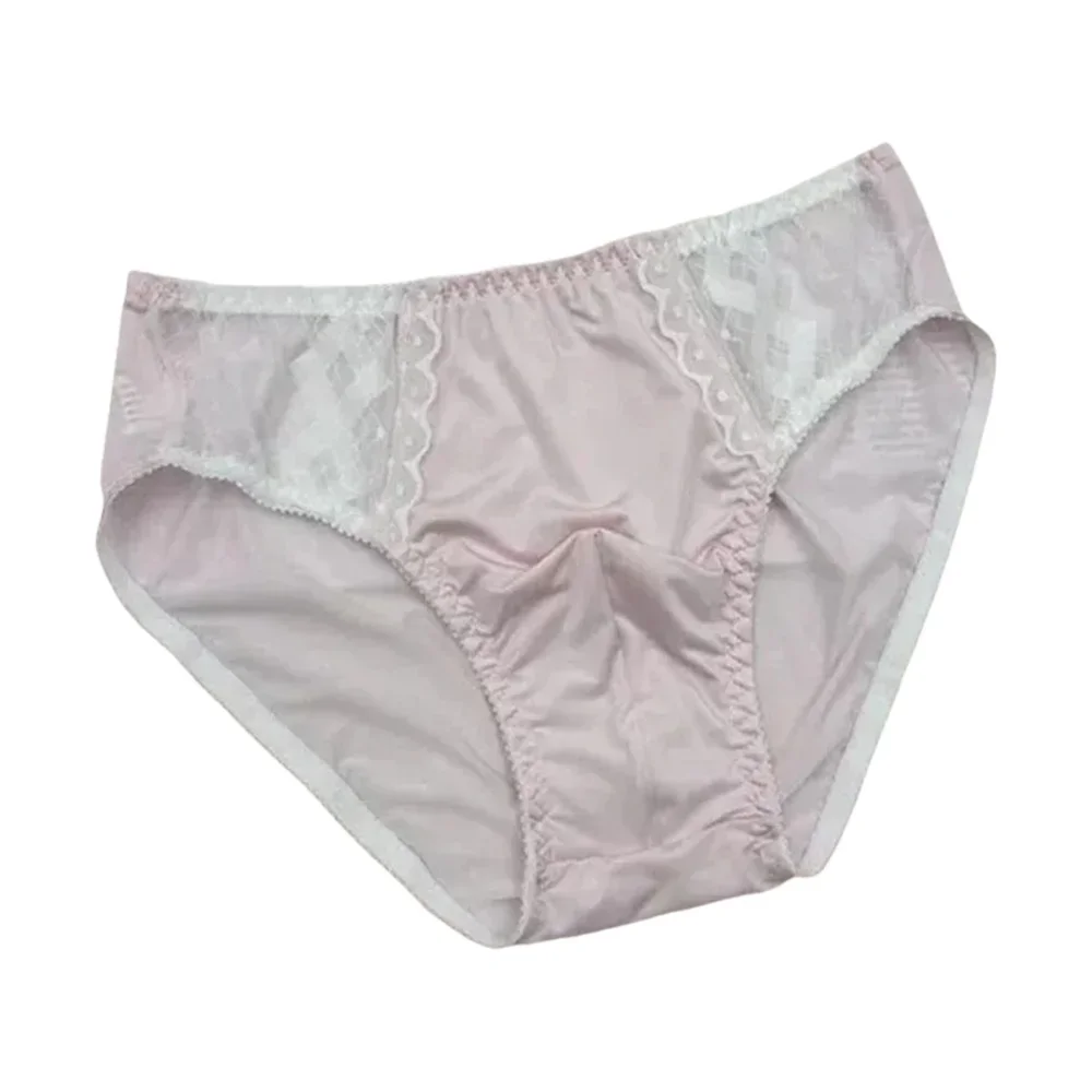 

Sexy Intimates Men's Briefs Lace Silk Smooth Breathable Daily Wear Underwear Convex Pouch Lingerie Comfort Youth Mid-Waist Panty