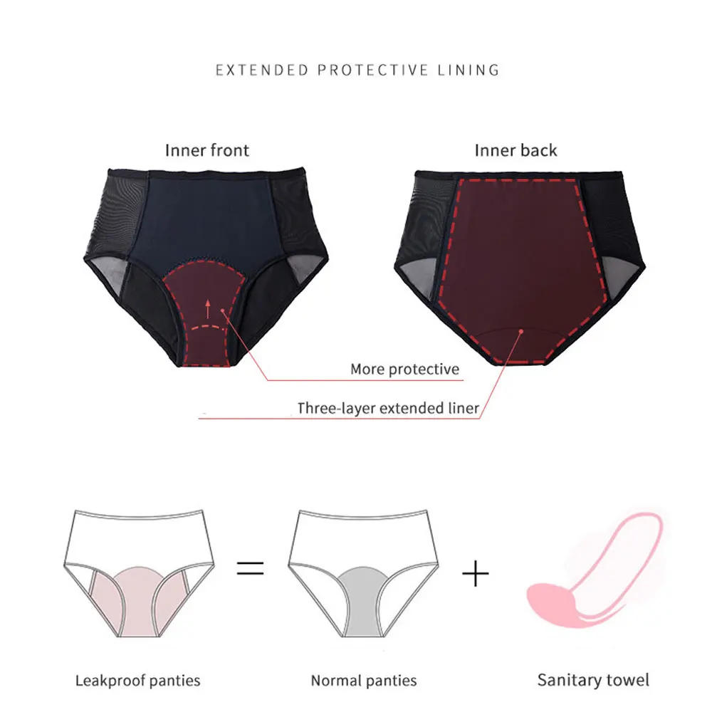 menstrual period panties 4 layers high waist leak proof large size super absorbent Period Pants for Women abundant flow