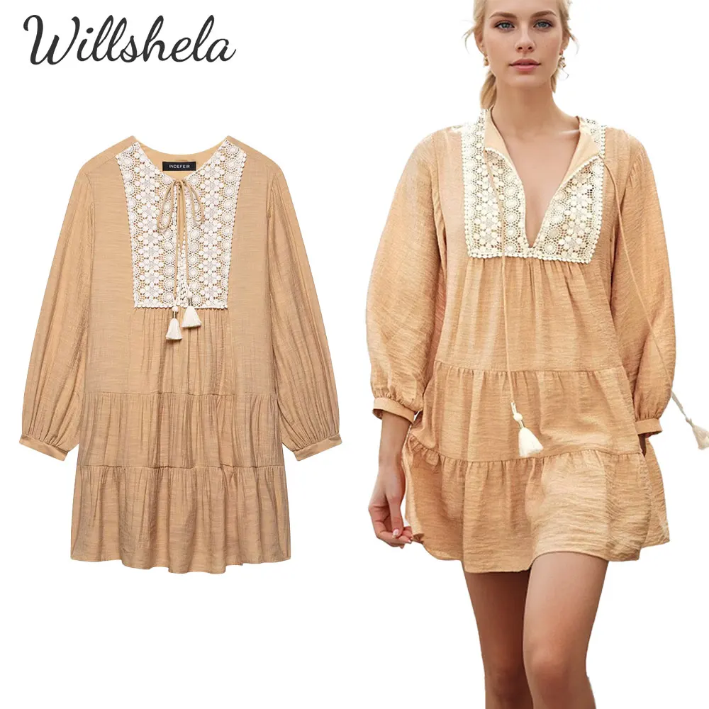 

Willshela Women Fashion Vintage Embroidery Mini Dress Short Sleeves Female Chic Lady Casual Basic Short Dress Mujer Vestidos