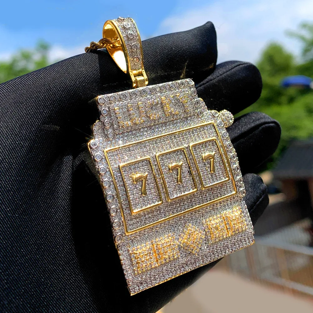 

Hip hop new 777 lucky digital pendant Street hiphop trend full Diamond Men's Necklace