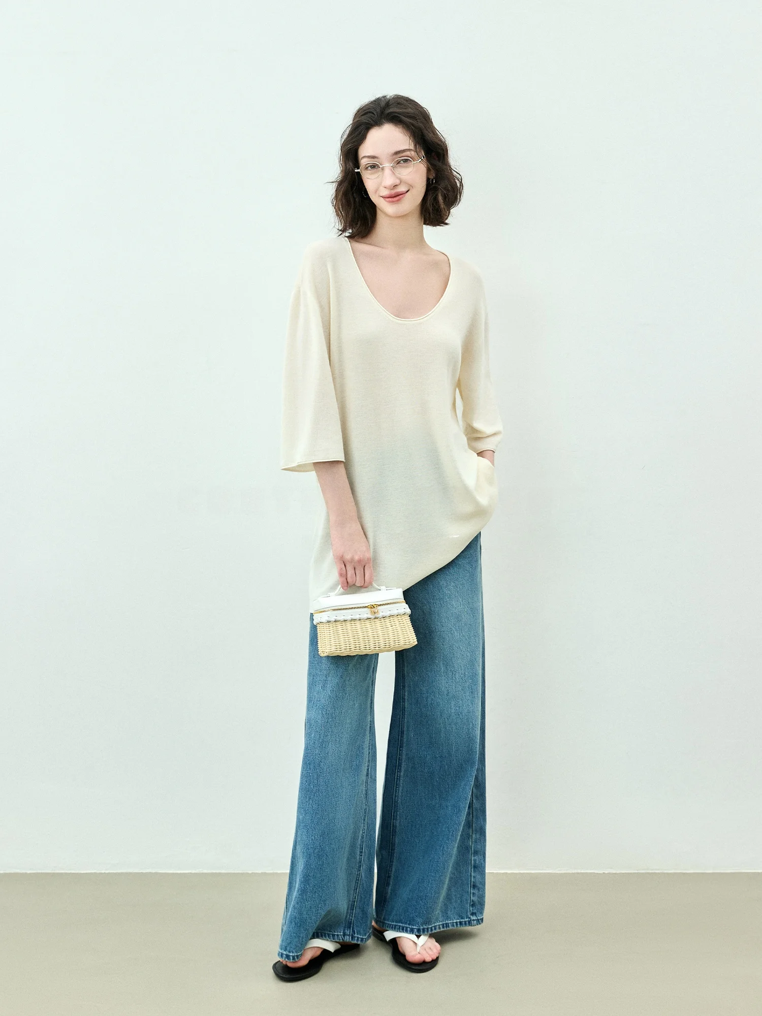 

SUK Lazy Chic! Женская свободная футболка с V-образным вырезом, с коротким рукавом, тонкая, универсальная, повседневная, дышащая, комфортная, стройнящая