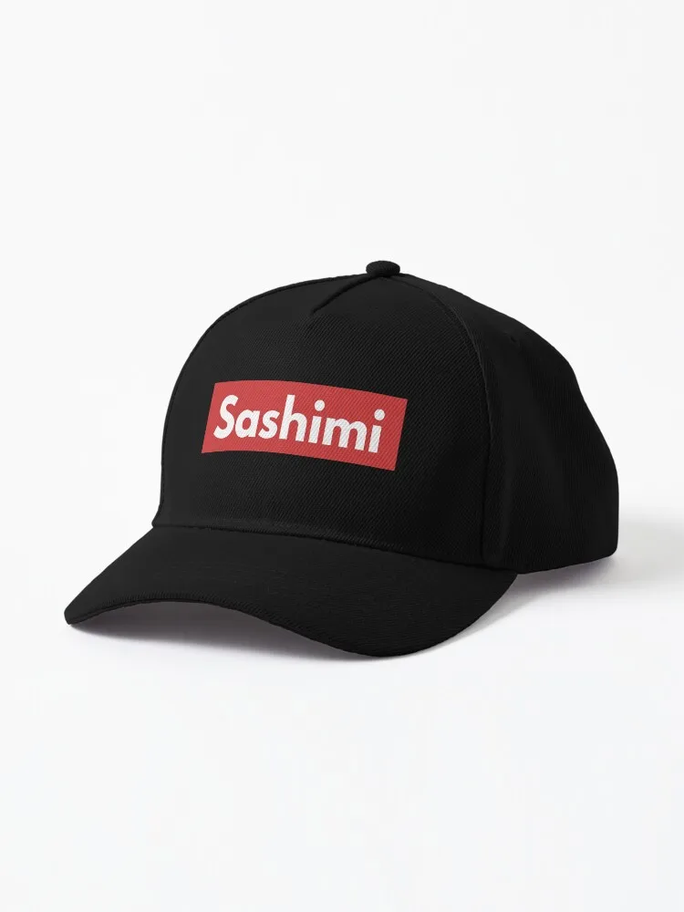 Sashimi The Best Top And The Most Popular Food Lover Gift Red And White Text Based Designed Logo Parody Sarcasm Hum Baseball Cap