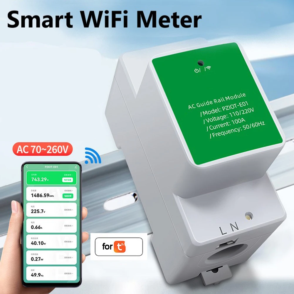 for Smart Home For Power Meter for Tuya Ecosystem Single-Phase DIN AC70-260V 0-100A Active Reactive For Power Readings
