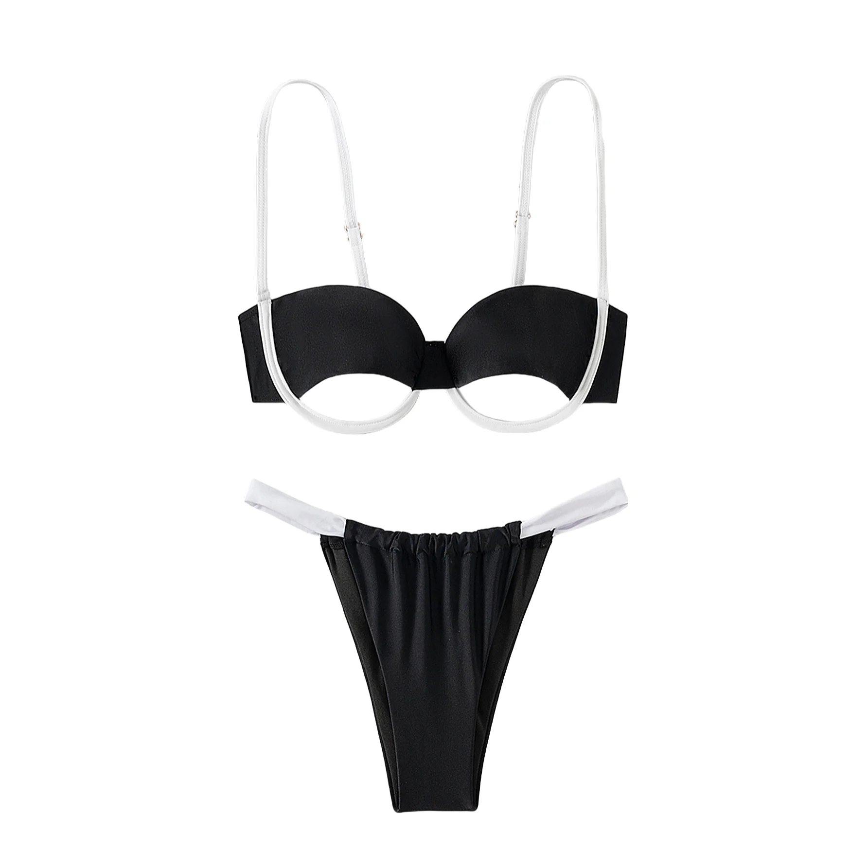 

Elegant Black and White Bikini Set Female Push Up Top Sexy Charming Bottoms Two Piece Set Women's Swimsuit Women Beach Swimwear
