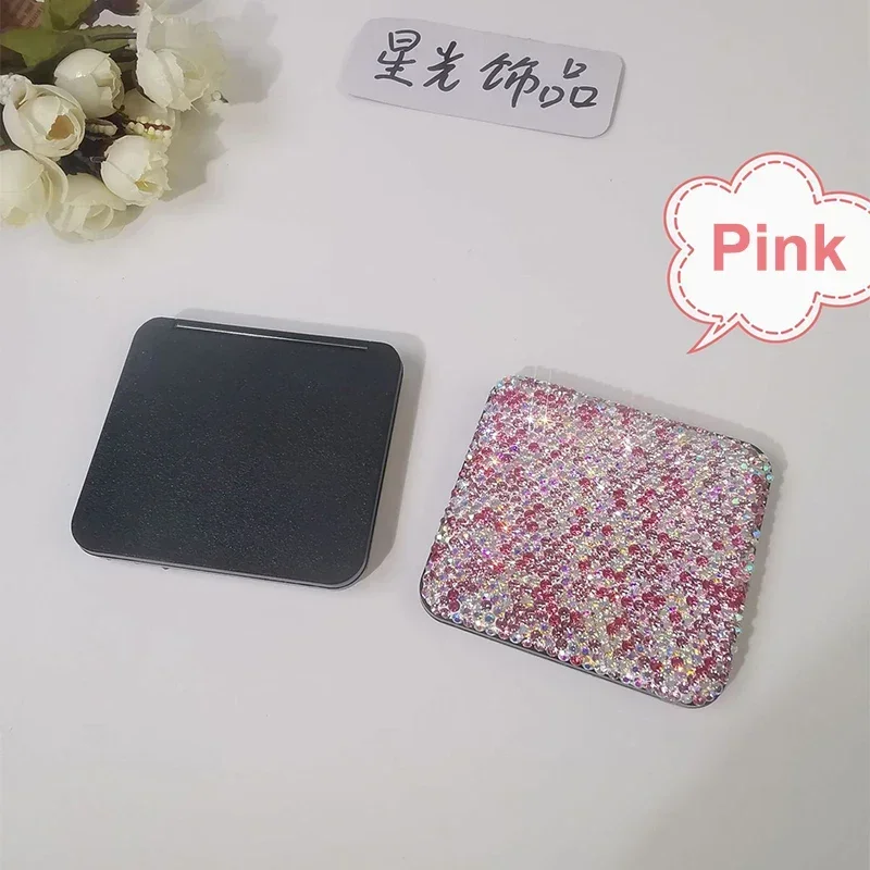 Espejo plegable de doble cara con diamantes brillantes, espejo de maquillaje con diamantes de imitación, hecho a mano, Mini espejo de bolsillo para viaje