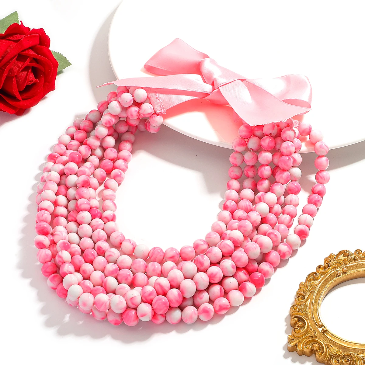 

Bohemia Multilayer Beaded Necklace For Women Handmade Colorful Tie Dyed Beads Elegant Jewelry Wedding Bride Banquet Accessories