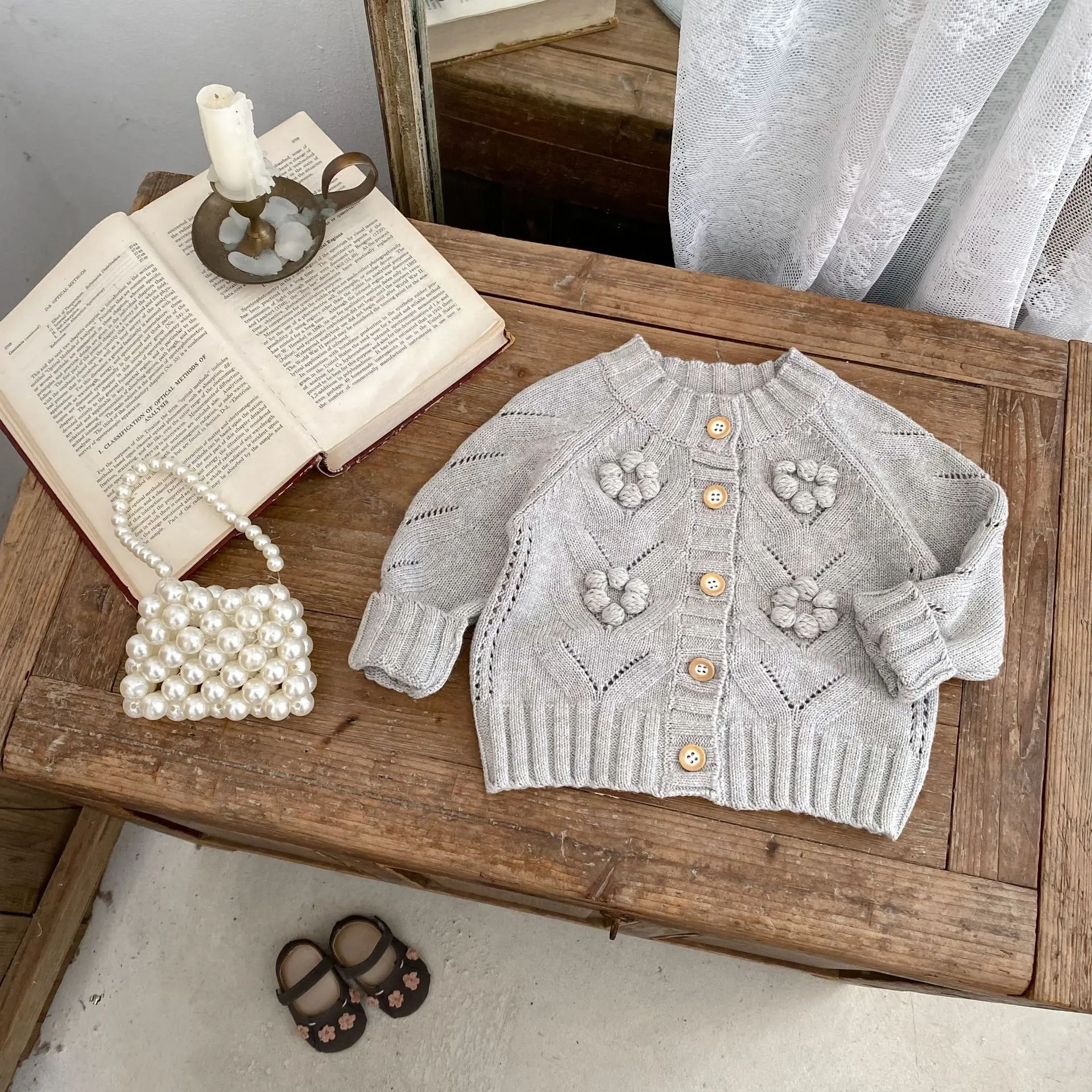 2025 Autumn New Baby Long Sleeve Knitted Cardigan Girls Cute Bobbles Sweater Coat Infant Toddler Versatile Knitwear Jacket