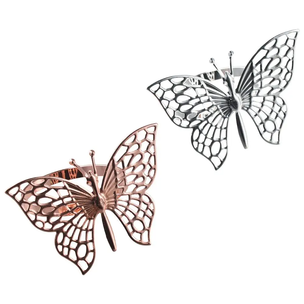 1/6pcs Reusable Iron Napkin Ring Gold/Rose Gold/Silver Butterfly/Hollow Decorative Napkin Clasp Napkin Ring Holder Party