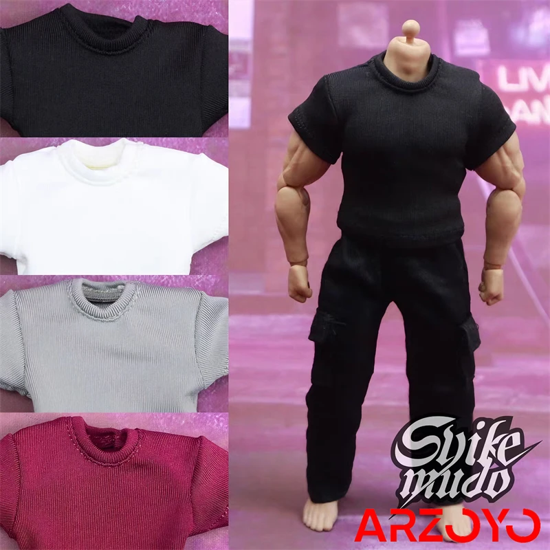 SKD006 1/12 Scale Male Solid Color Leisure T-shirt Clothes Model Fit 6'' VTOYS GWTOYS Strong Muscle Soldier Action Figure Body