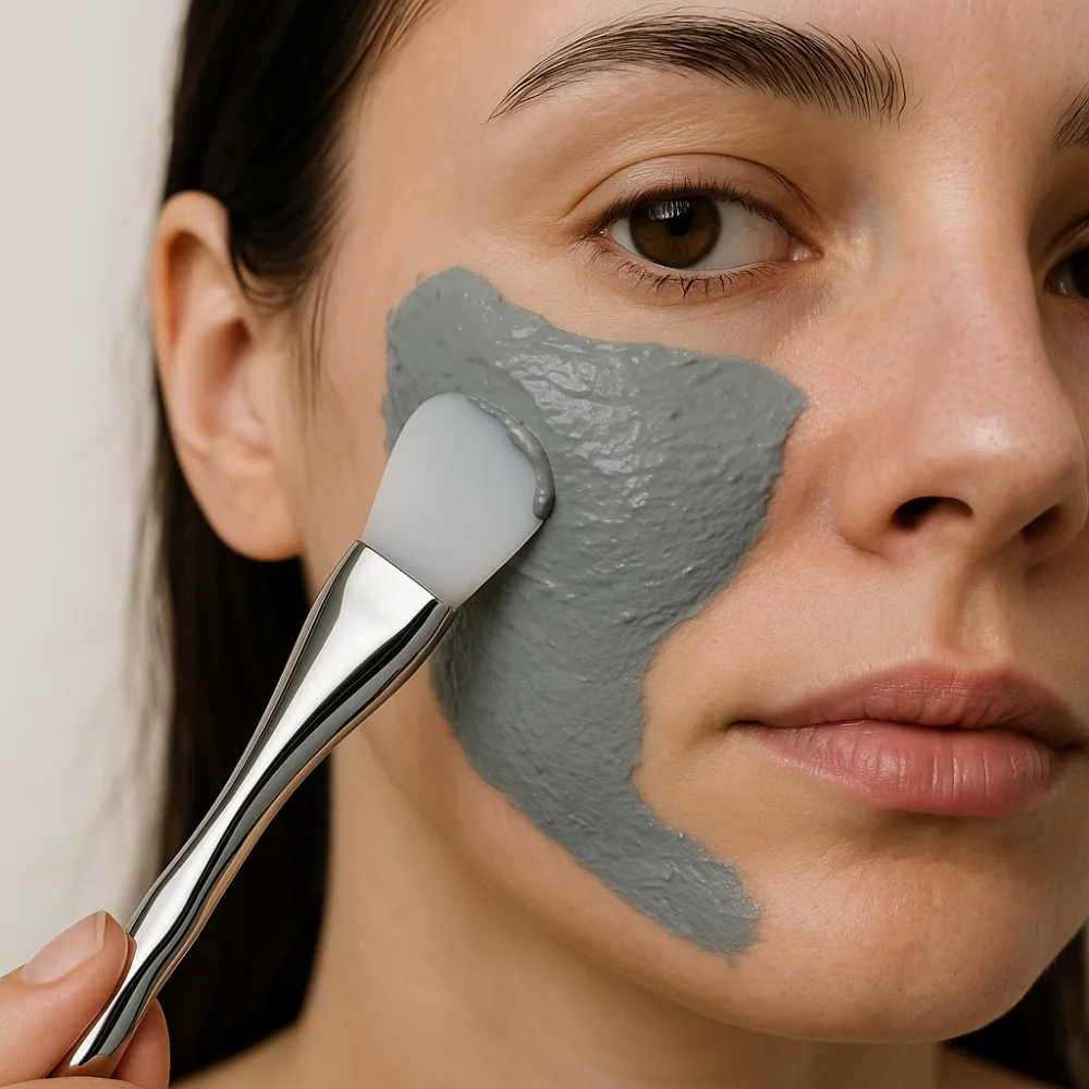 Cepillo de máscara Facial de silicona de doble cabezal, herramienta de belleza tipo Daub, cepillo de limpieza Facial, película DIY con cuchara de excavación, cepillo de película de barro