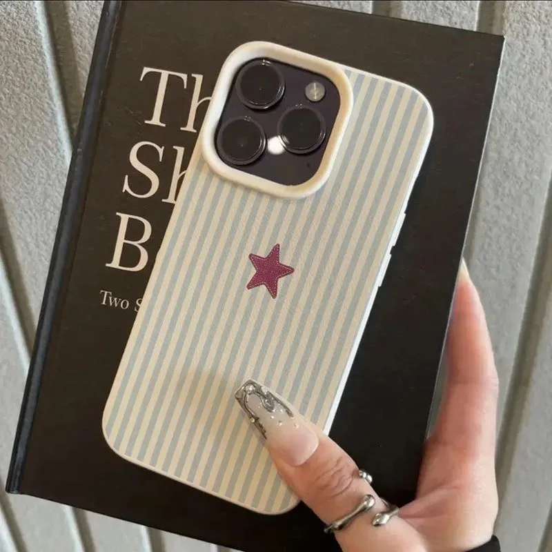 Blue Striped Star Lichee Pattern Phone Case For iPhone 11 12 13 Pro MAX 14 15 16 17 Plus 17 Air Shockproof Bumper Phone Cover - náhled 5