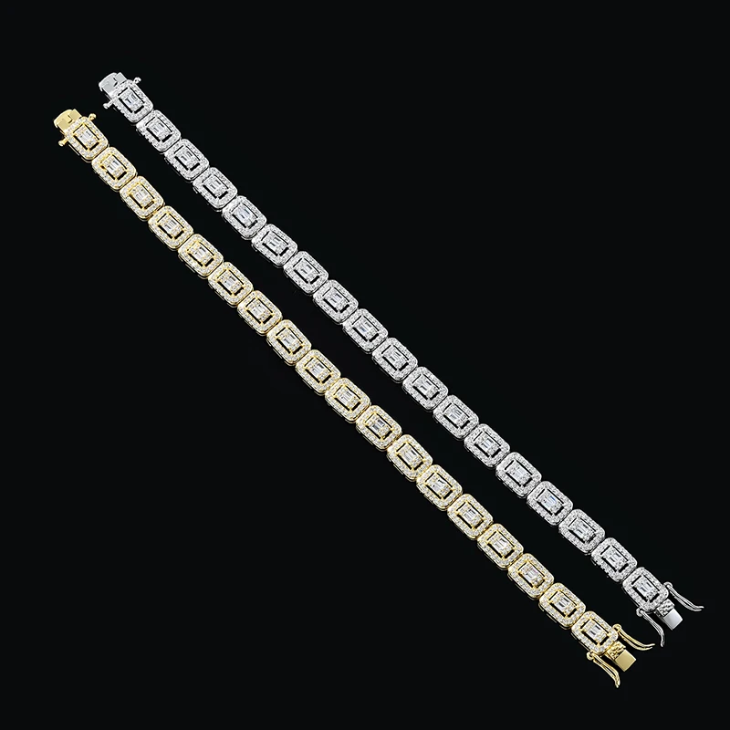 New trend brass cubic Zirconia tennis chain bracelet Baguette Zircon square cuff bracelet Hip Hop men women party gift