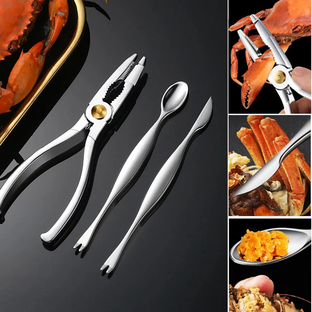 

3Pcs Stainless Steel Seafood Set Fruit Pliers Fork Spoon Set Nut Walnut Lobster Crab Cracker Seafood Tool Kitchen Accessories