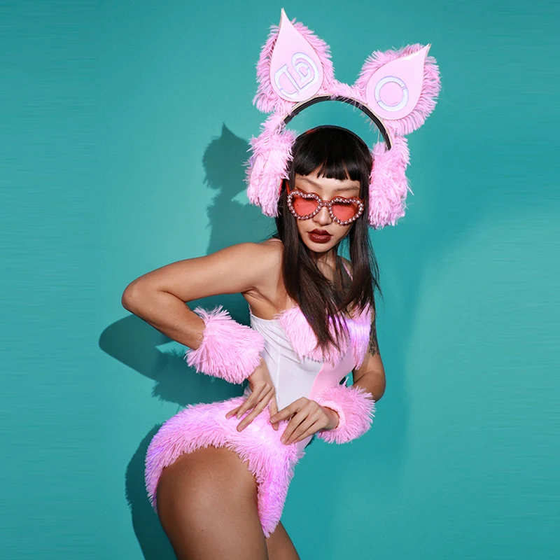 2025 Gogo vêtements de danse discothèque Bar danseur Performance porter peluche body adulte pôle Dane Costume fête Rave tenue yj821