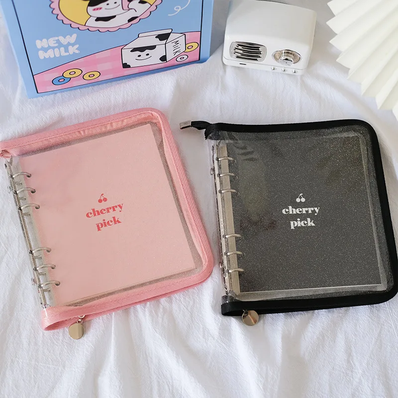 Blank Loose-Leaf Journal Book Kawaii Shiny PVC Zipper Opening and Closing Coil Notebook Student Diary Planner Hand Account Gift