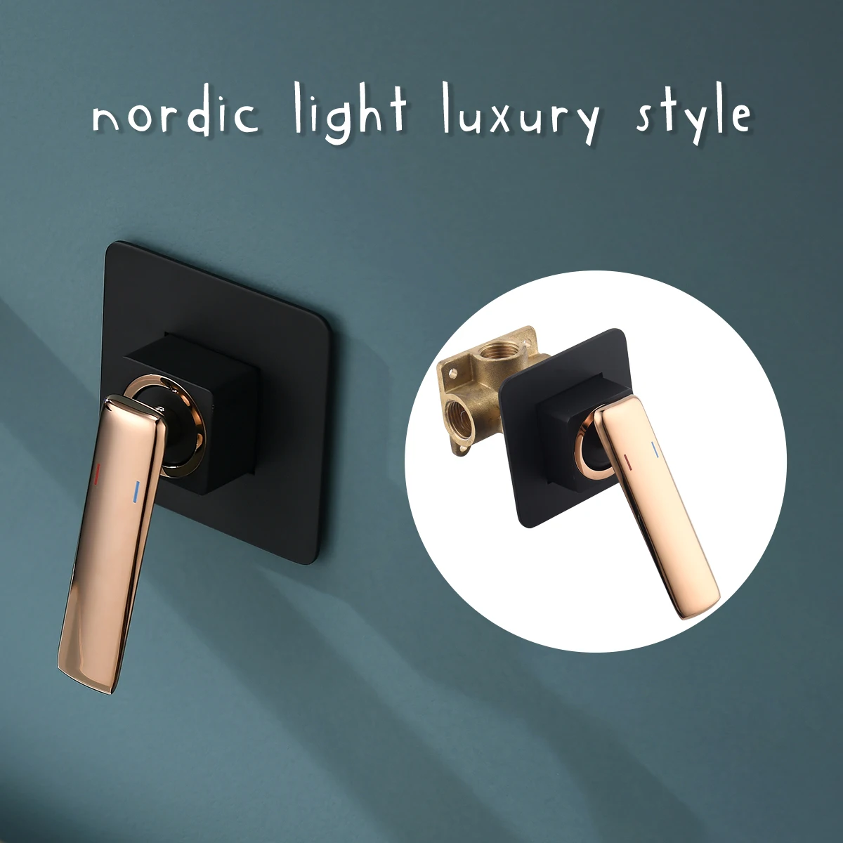 워터 밸브 샤워 믹서 로즈 골드와 블랙.