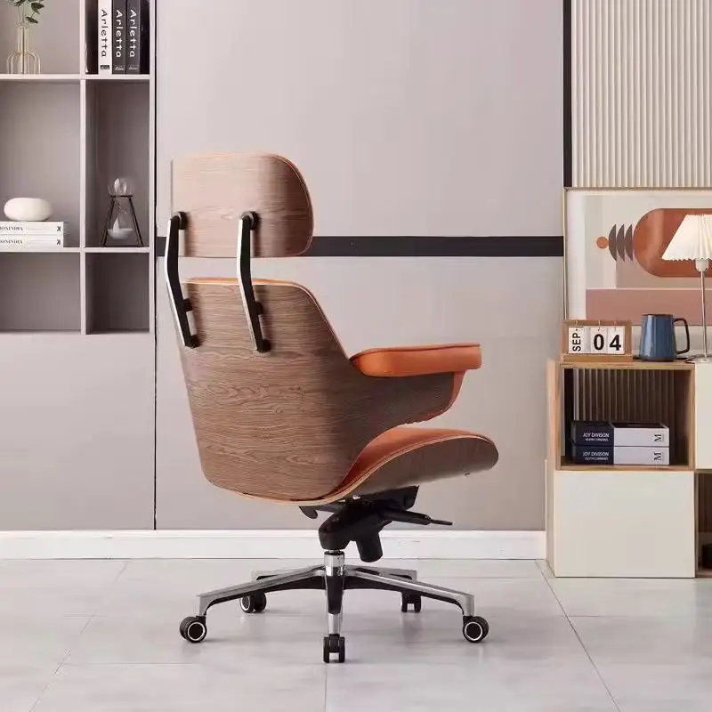 Modern Simple Swivel Chair Home/Office Genuine Leather Boss Reclining Computer Chair Adjustable Lift Headrest Extendable Steel