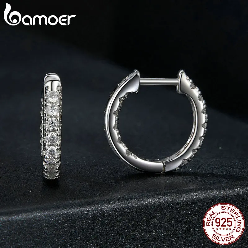 BAMOER Platinum Plated Moissanite Hoop Earrings for Women, D Color Round Cut Lab Diamond 925 Silver Hypoallergenic Earrings