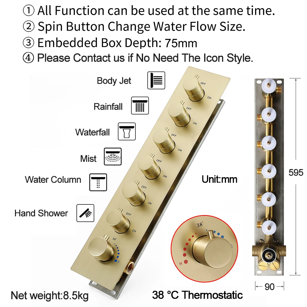 Qlonn 35*12 Inch Large Rain Shower Head Bathroom Emotional Appeal Thermostatic Shower Faucet Set Hotel Smart Music Showers Panel