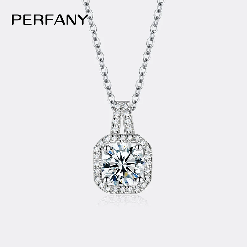 PERFANY 1 Carat Moissanite Necklace For Women S925 Silver Square Pendant Luxurious Wedding High-end Diamond Jewelry