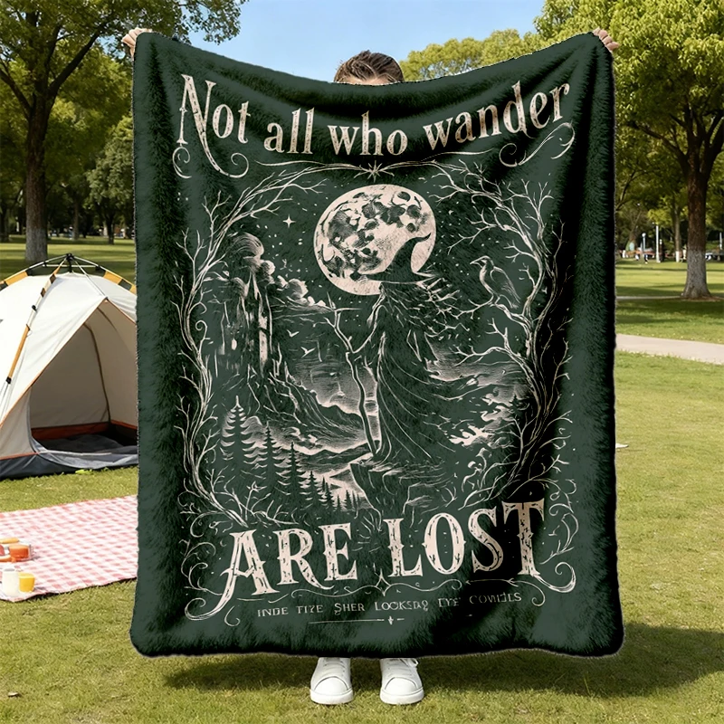 Not All Who Wander Are Lost Flannel Blanket, Witchy Moon Flannel Blanket, Gothic Fantasy Flannel Blanket