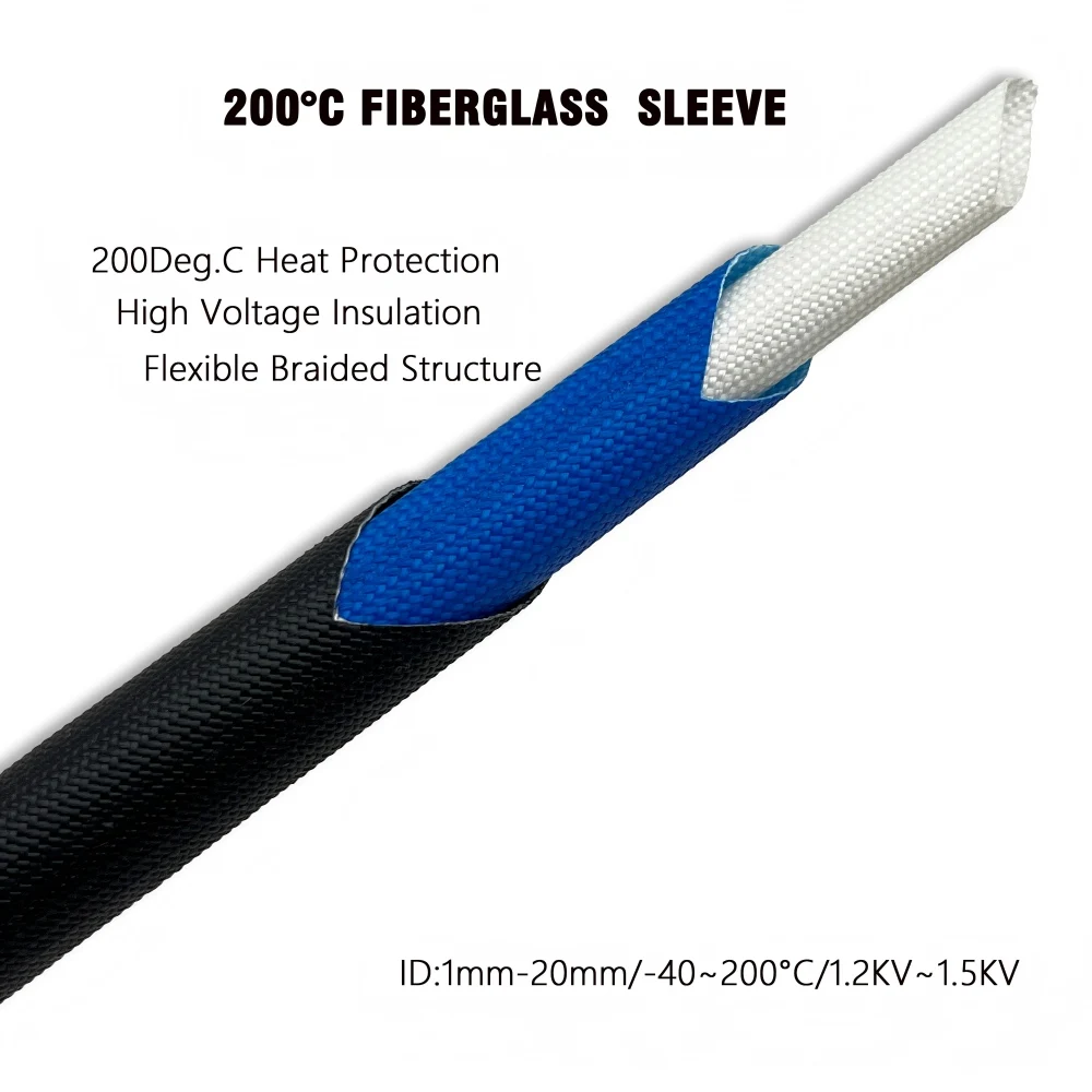 Silicone Coated Fiberglass Braided Sleeve 5 Colors ID 1~20mm 200 Deg.C High Voltage Insulation Tube for Wiring Cable Protection